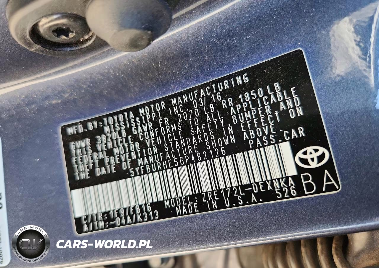 2016 Toyota Corolla Le Plus VIN:5YFBURHE5GP482126 - 12
