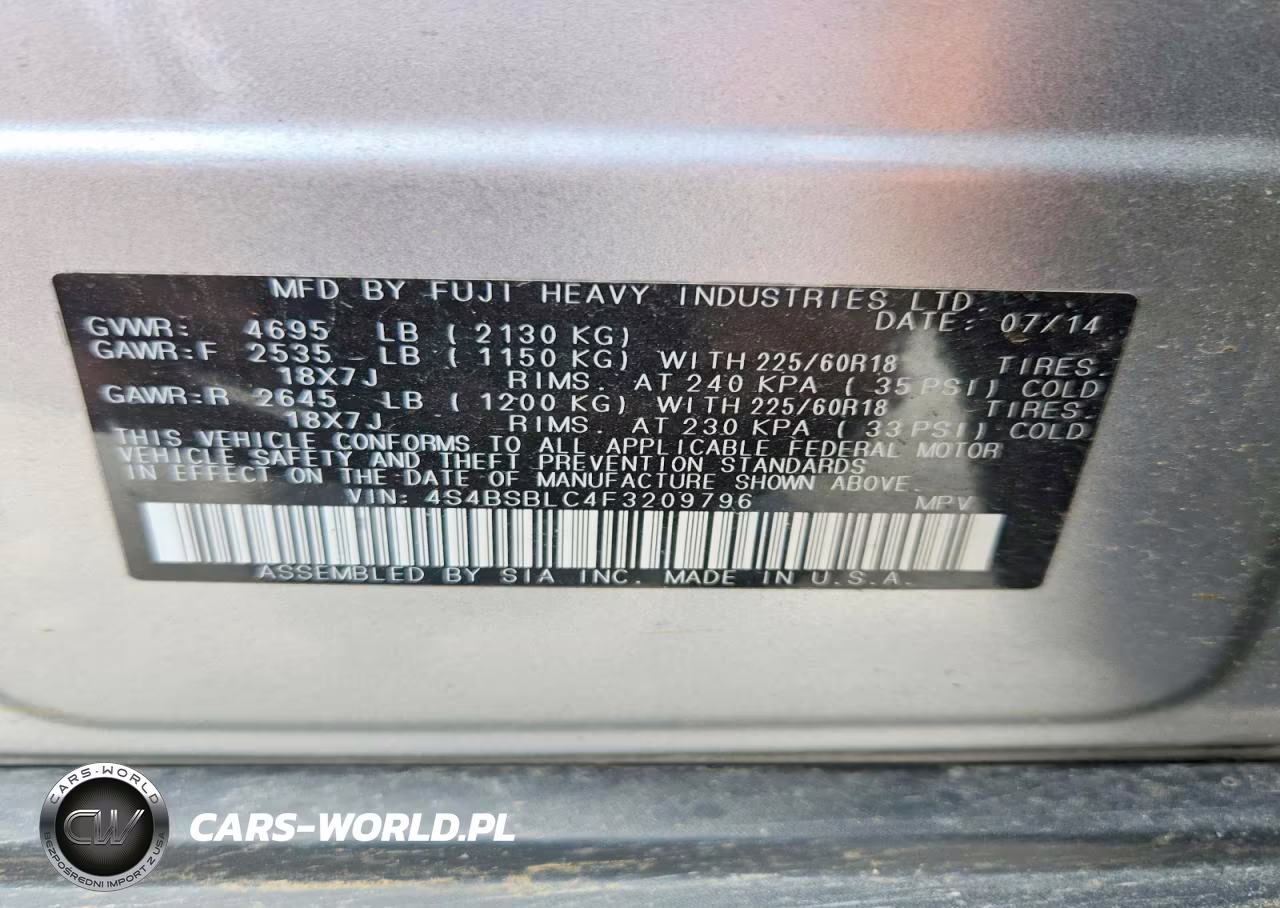2015 Subaru Outback 2.5I Limited VIN:4S4BSBLC4F3209796 - 13