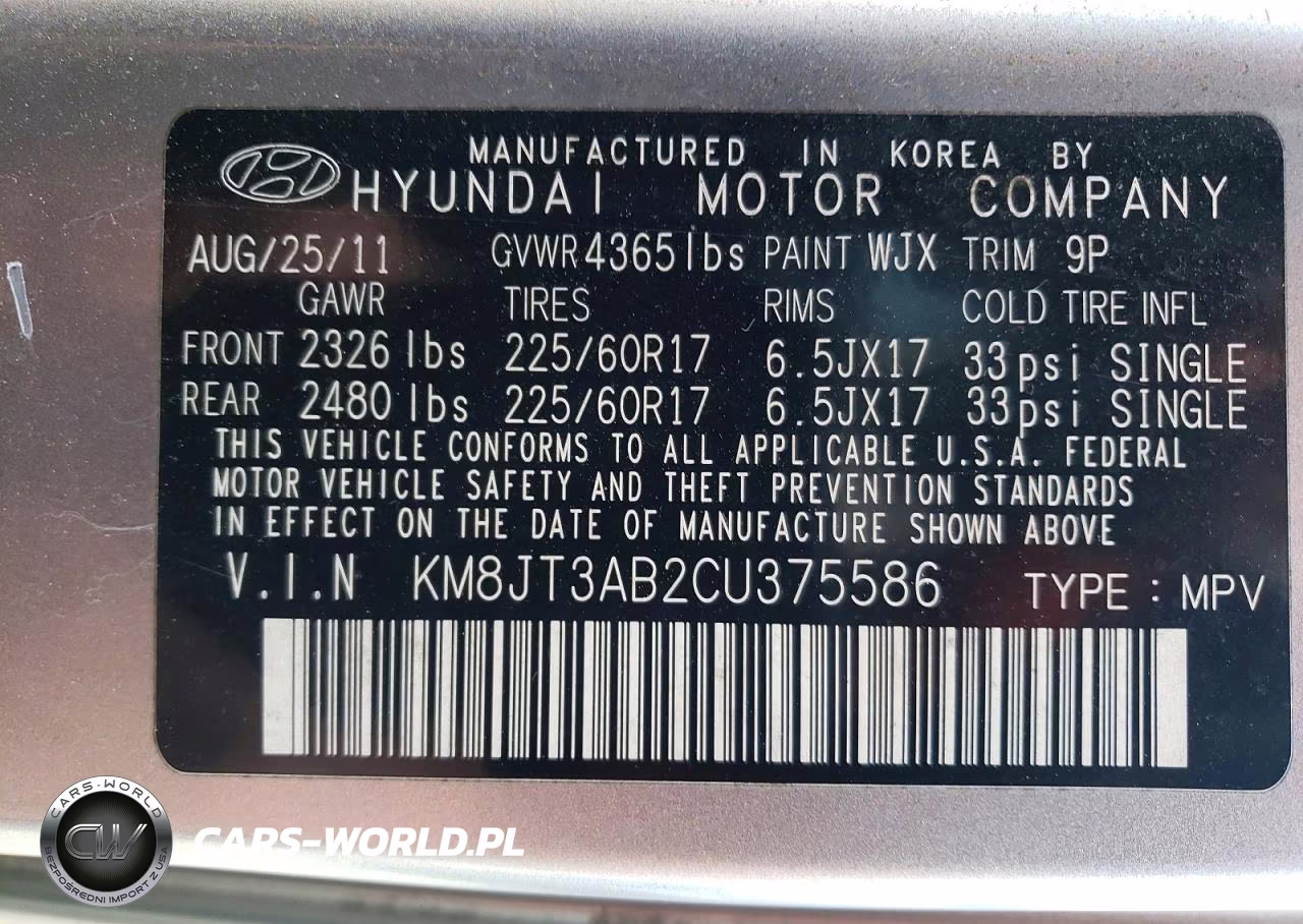 2012 Hyundai Tucson Gl VIN:KM8JT3AB2CU375586 - 12