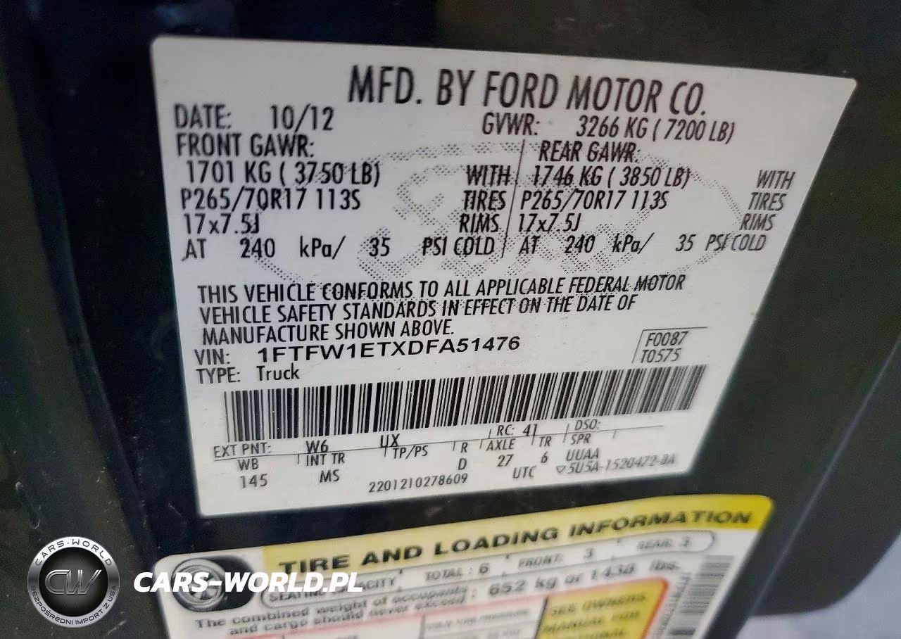 2013 Ford F150 Supercrew VIN:1FTFW1ETXDFA51476 - 12