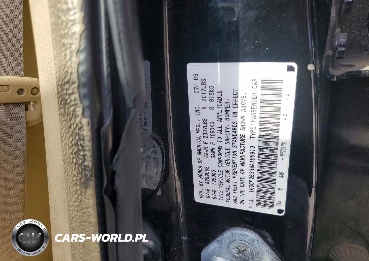 2009 Honda Accord Lx VIN:1HGCP26339A186910 - 12