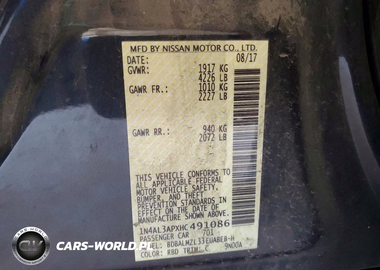 2017 Nissan Altima 2.5 Sv VIN:1N4AL3APXHC491086 - 12