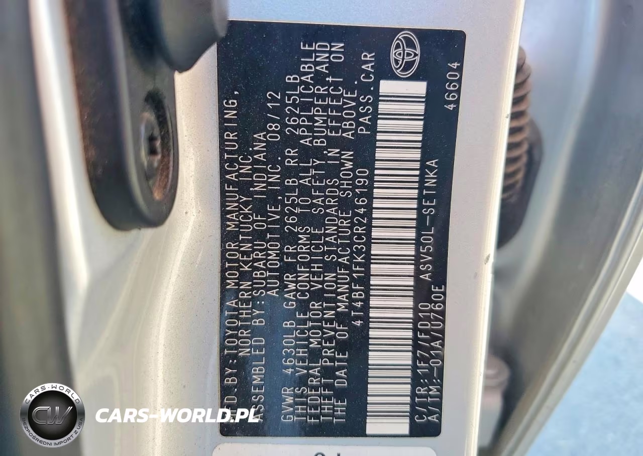 2012 Toyota Camry Le VIN:4T4BF1FK3CR246190 - 12