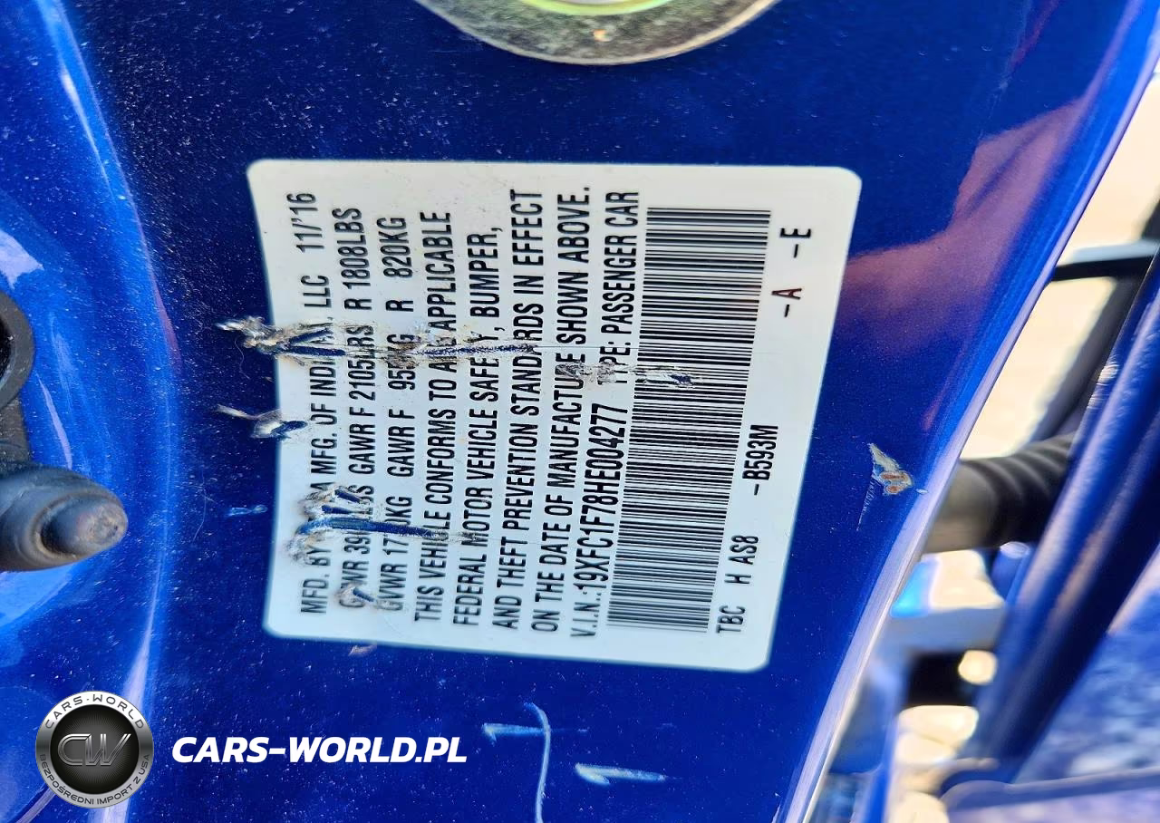 2017 Honda Civic Exl VIN:19XFC1F78HE004277 - 12