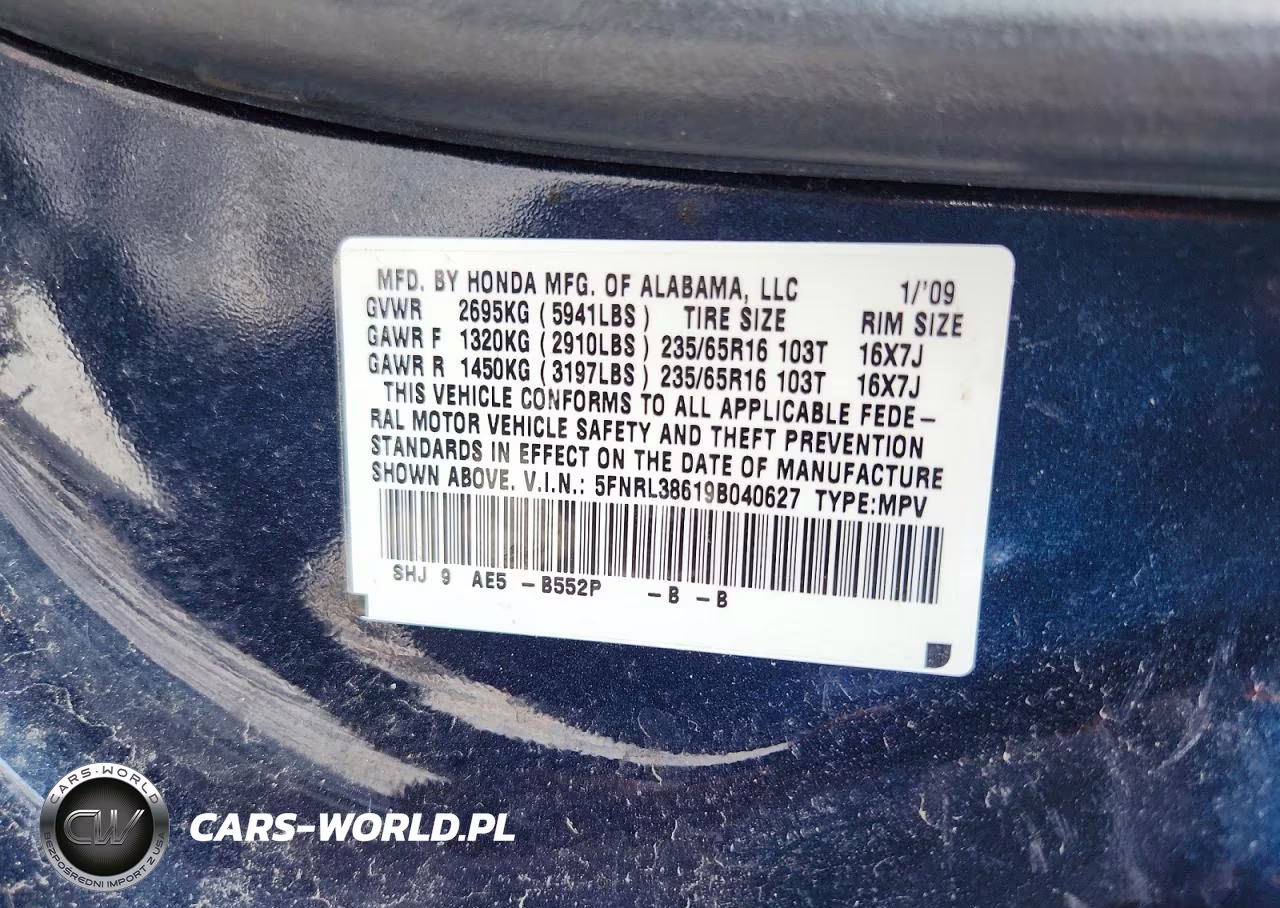 2009 Honda Odyssey Exl VIN:5FNRL38619B040627 - 13