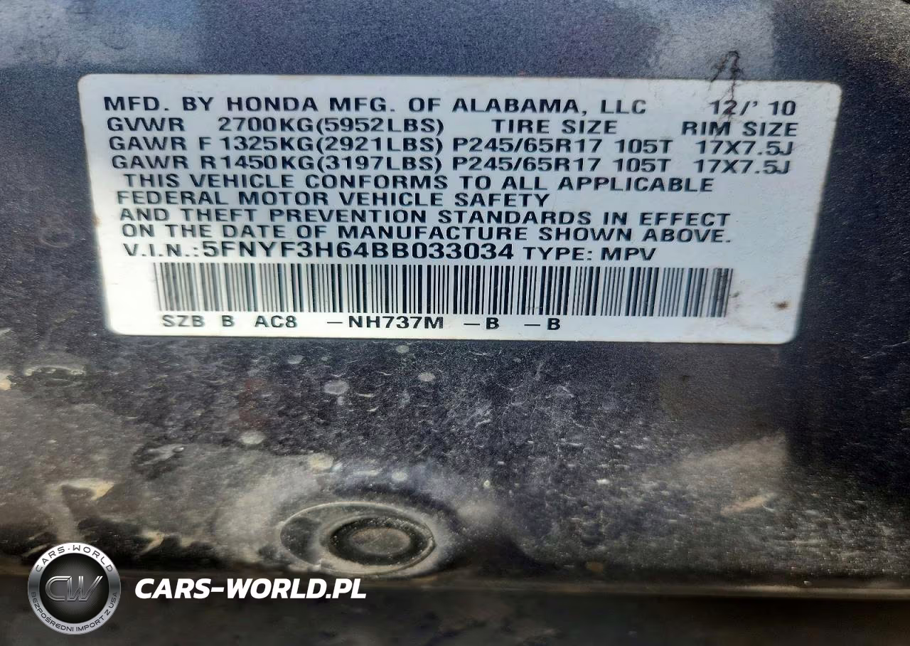 2011 Honda Pilot Exl VIN:5FNYF3H64BB033034 - 13