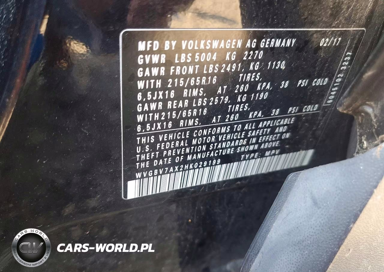 2017 Volkswagen Tiguan S VIN:WVGBV7AX2HK029199 - 14