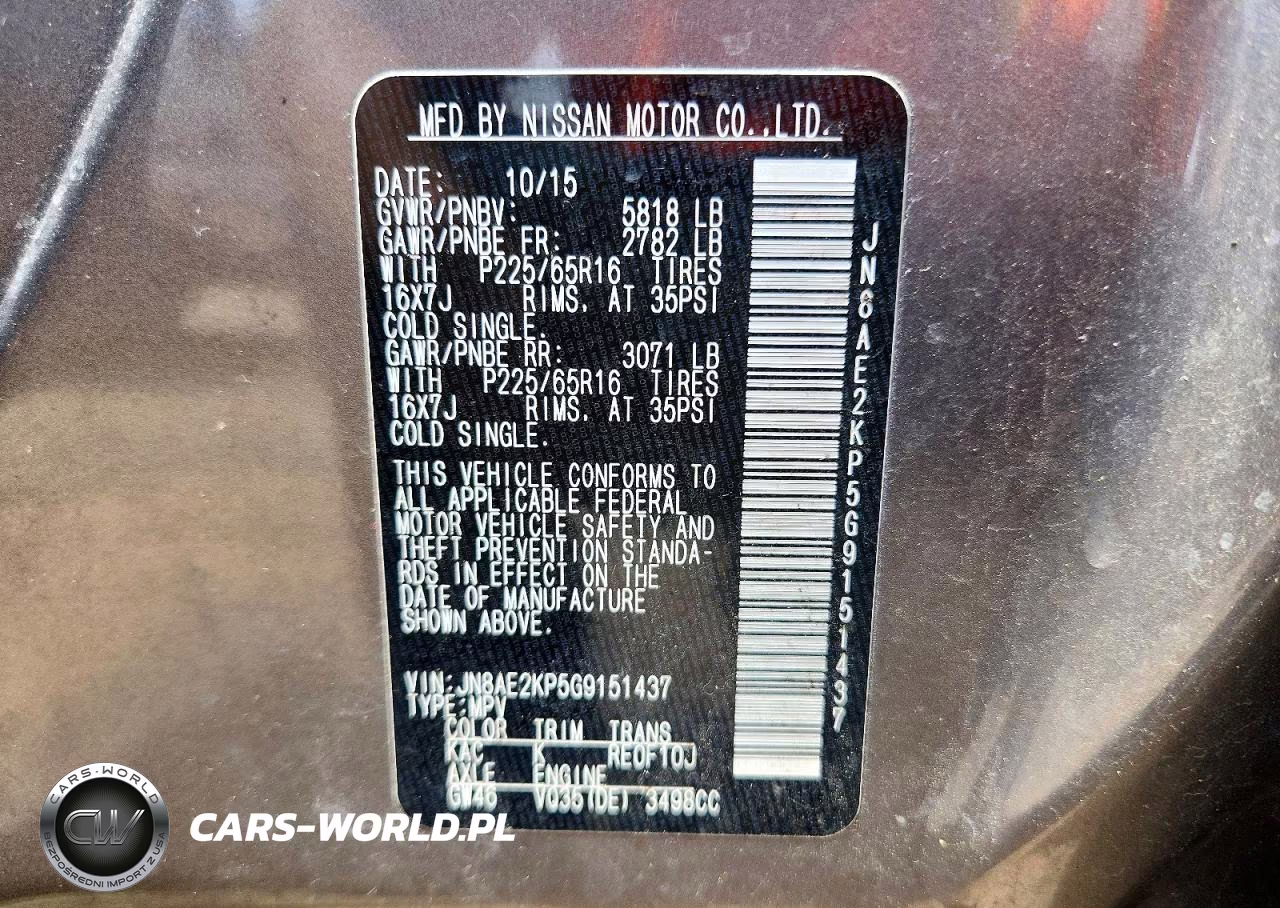 2016 Nissan Quest 3.5 Sv VIN:JN8AE2KP5G9151437 - 13