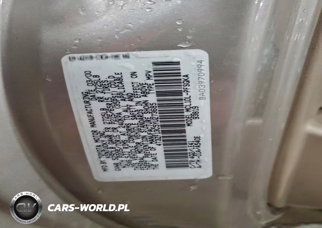 2000 Toyota Sienna Xle VIN:4T3ZF13C5YU273685 - 13