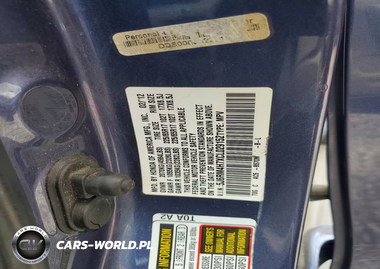 2012 Honda Cr-V Exl VIN:5J6RM4H7XCL029152 - 13