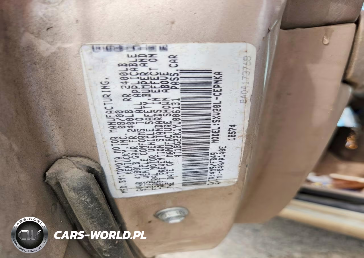 2000 Toyota Camry Le VIN:4T1BG22K1YU006131 - 12