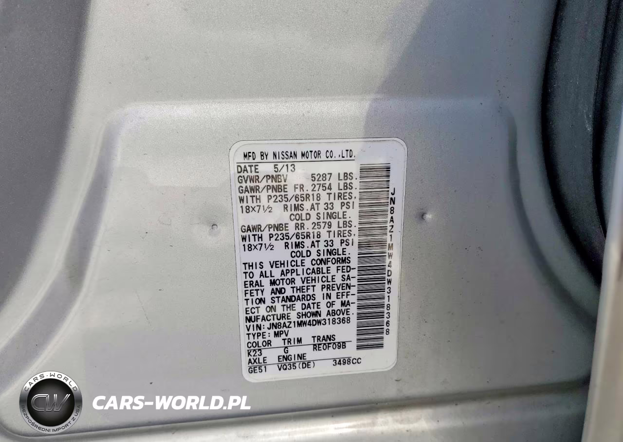 2013 Nissan Murano S VIN:JN8AZ1MW4DW318368 - 13