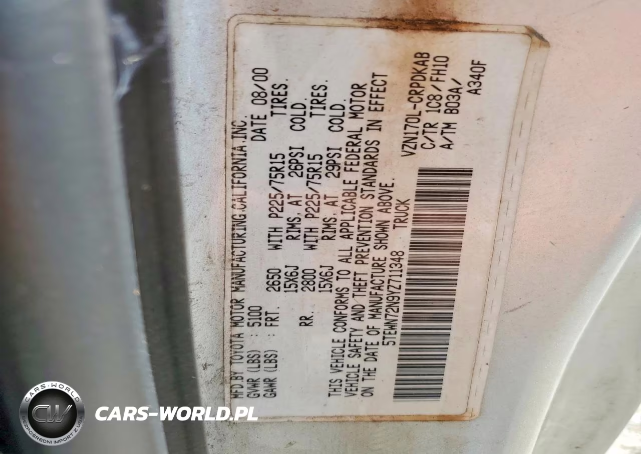2000 Toyota Tacoma Xtracab VIN:5TEWN72N9YZ711348 - 13