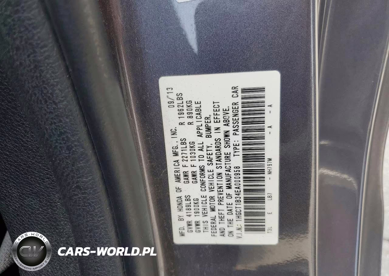 2014 Honda Accord Lx-S VIN:1HGCT1B34EA000958 - 13