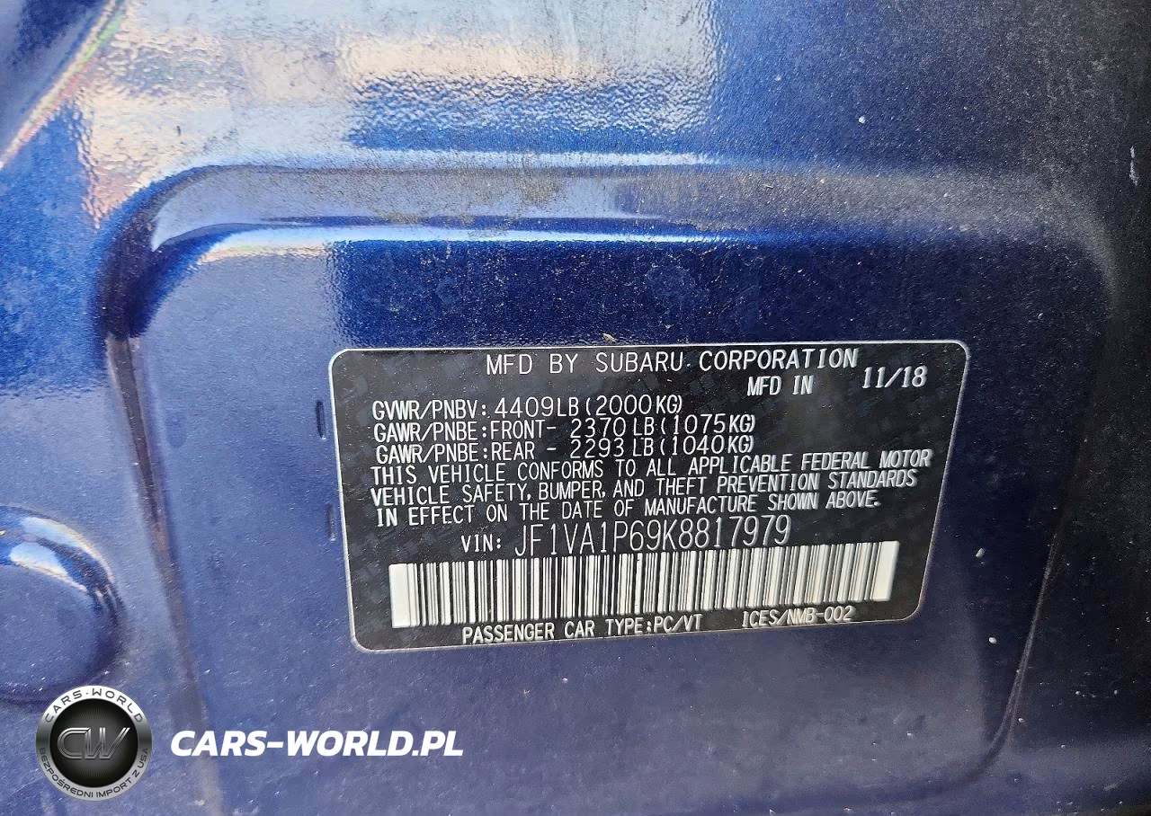 2019 Subaru Wrx Limited VIN:JF1VA1P69K8817979 - 12