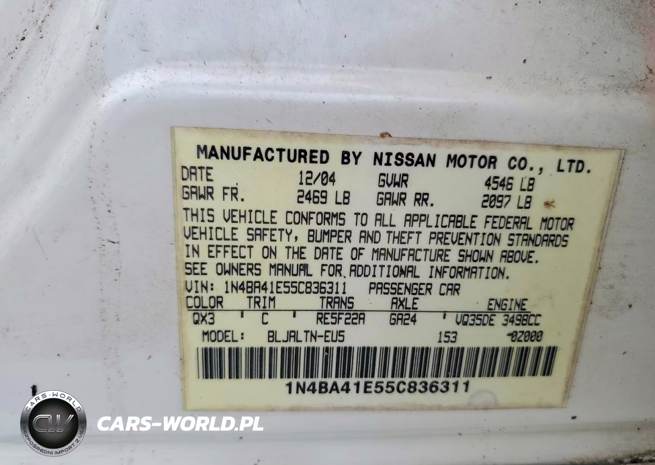 2005 Nissan Maxima Se-Sl VIN:1N4BA41E55C836311 - 12