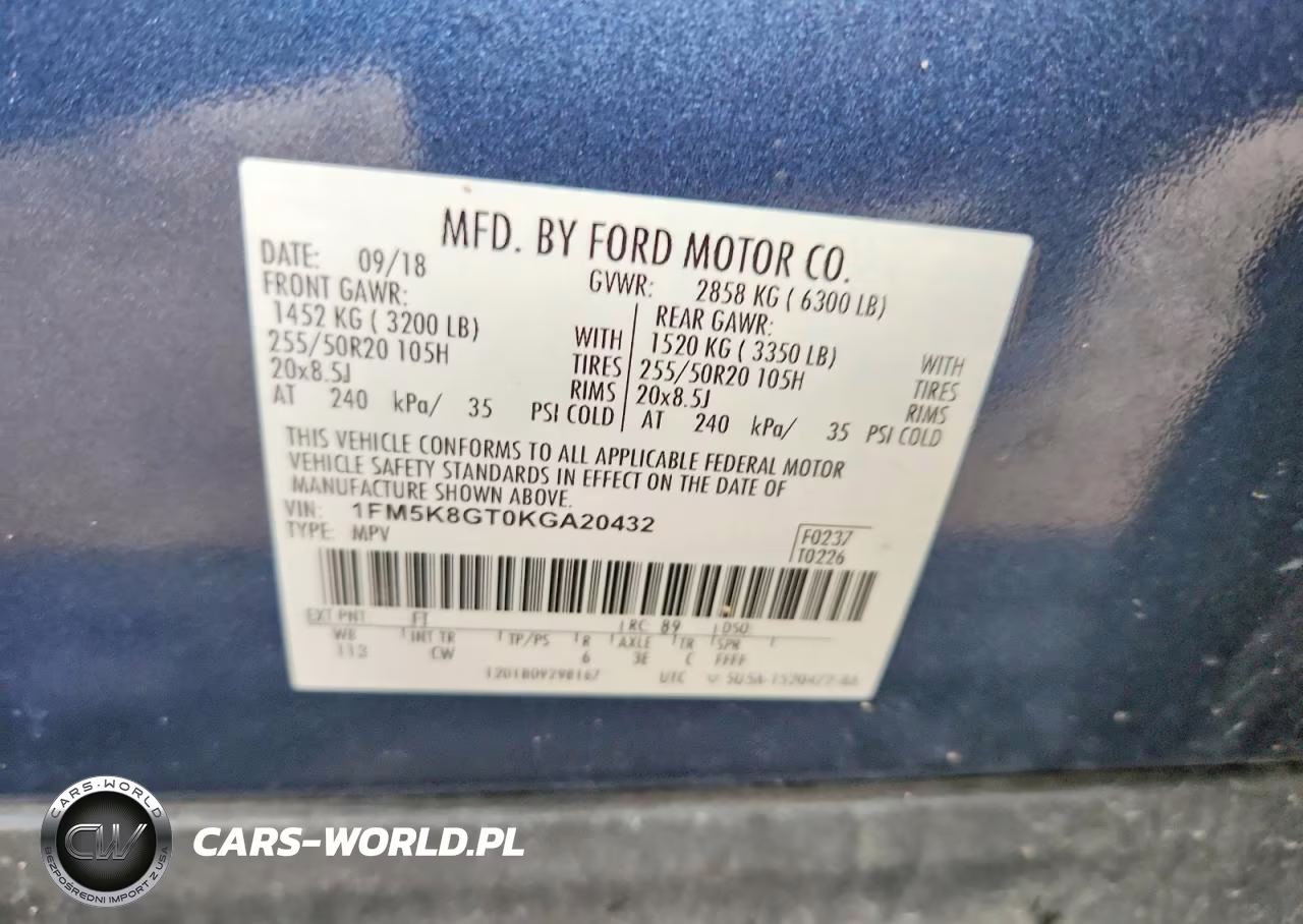 2019 Ford Explorer Sport VIN:1FM5K8GT0KGA20432 - 13