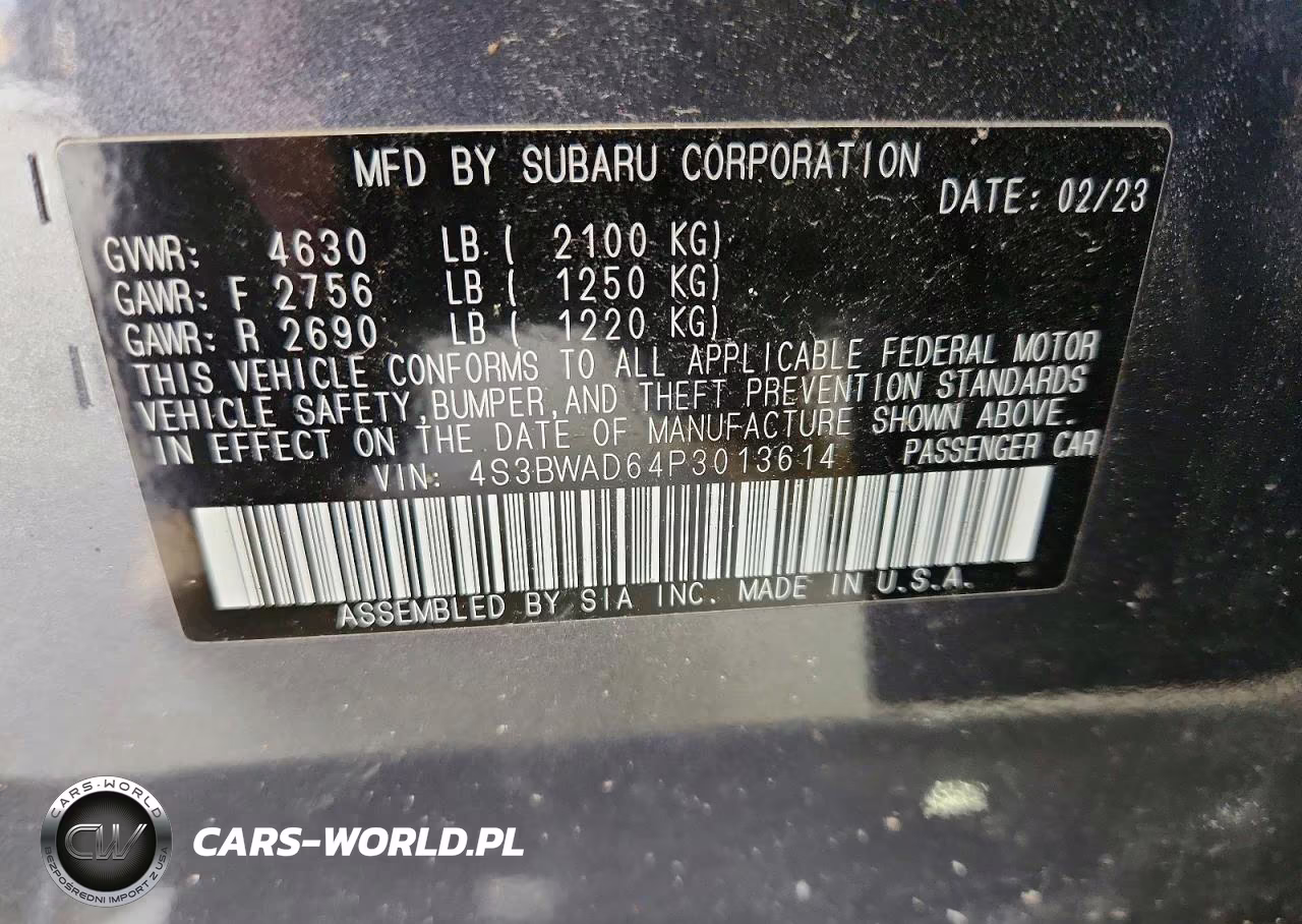 2023 Subaru Legacy Premium VIN:4S3BWAD64P3013614 - 13