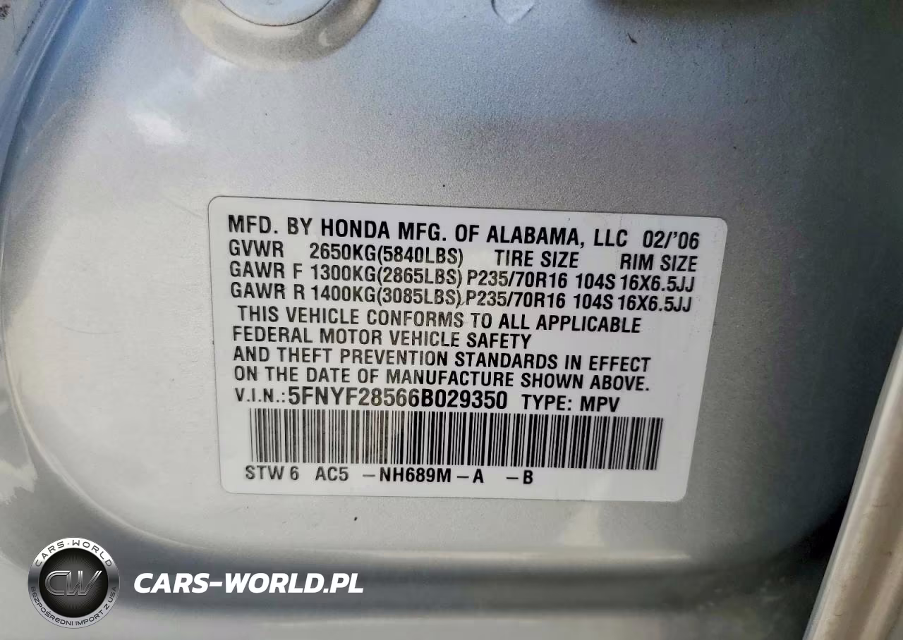 2006 Honda Pilot Ex VIN:5FNYF28566B029350 - 13