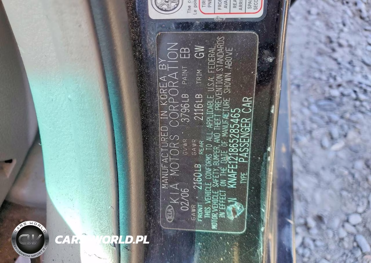 2006 Kia Spectra Ex VIN:KNAFE121865285465 - 12