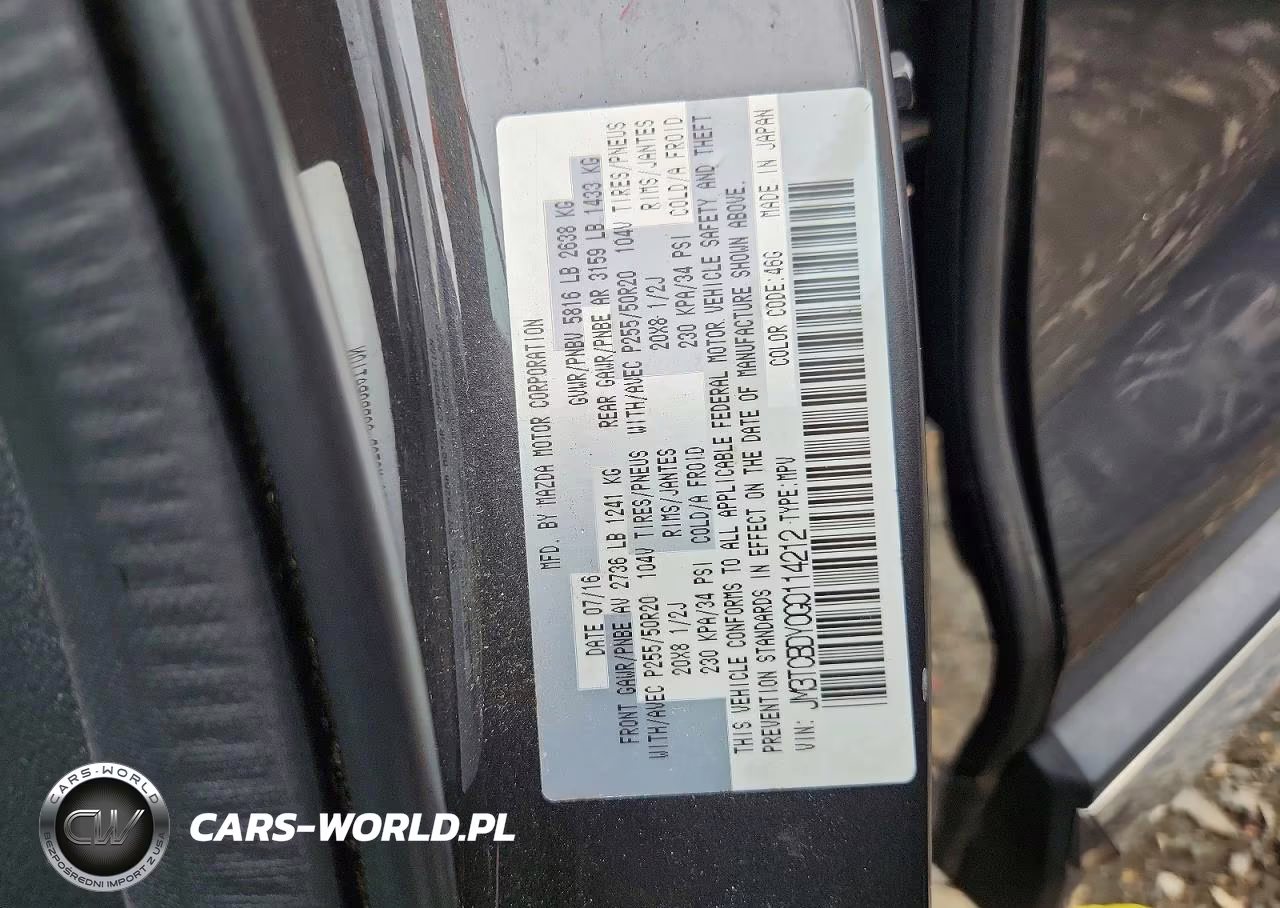 2016 Mazda Cx-9 Grand Touring VIN:JM3TCBDY0G0114212 - 13