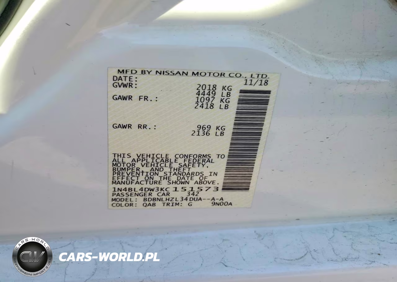 2019 Nissan Altima Sv VIN:1N4BL4DW3KC151573 - 13
