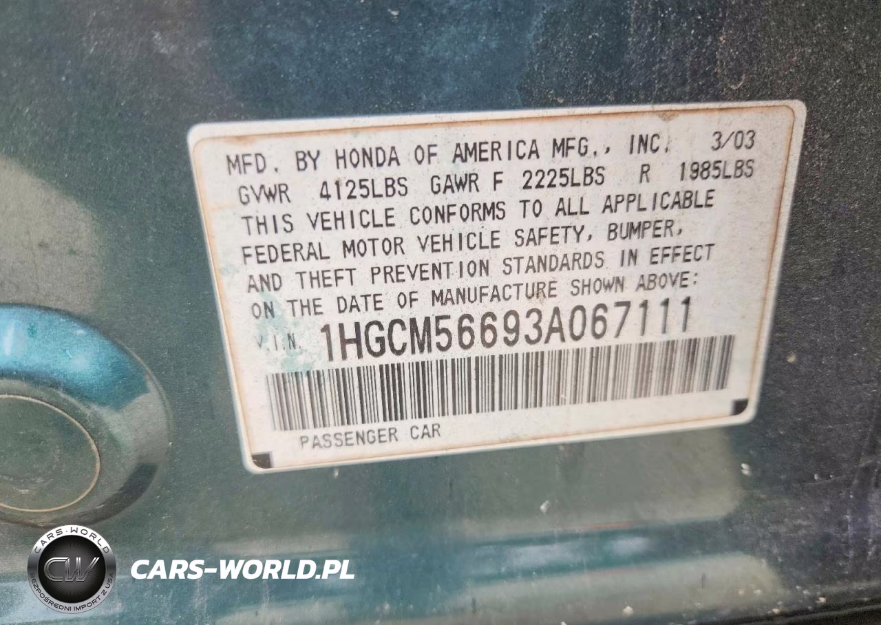 2003 Honda Accord Ex VIN:1HGCM56693A067111 - 12