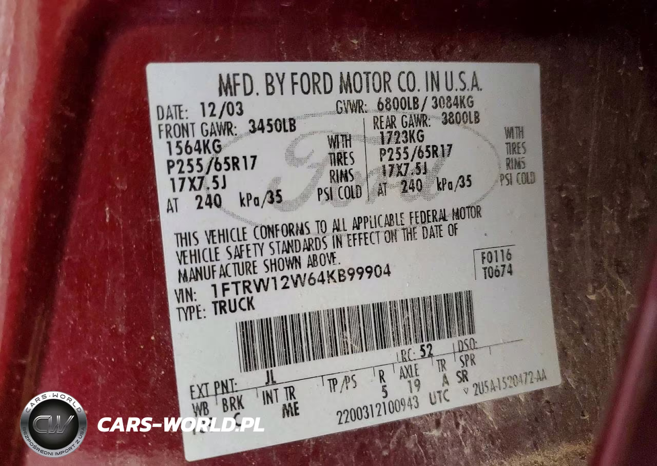 2004 Ford F150 Supercrew VIN:1FTRW12W64KB99904 - 13