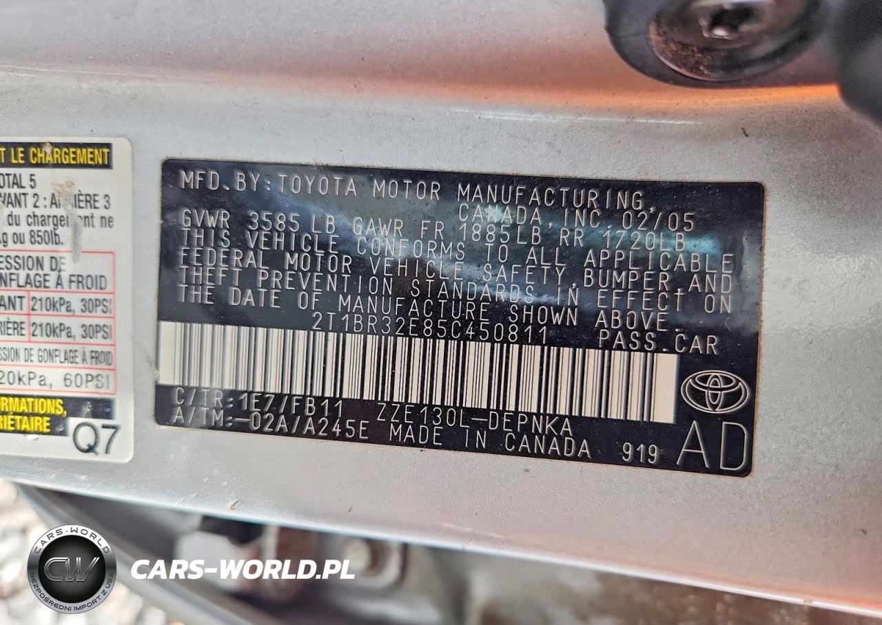 2005 Toyota Corolla Le VIN:2T1BR32E85C450811 - 12