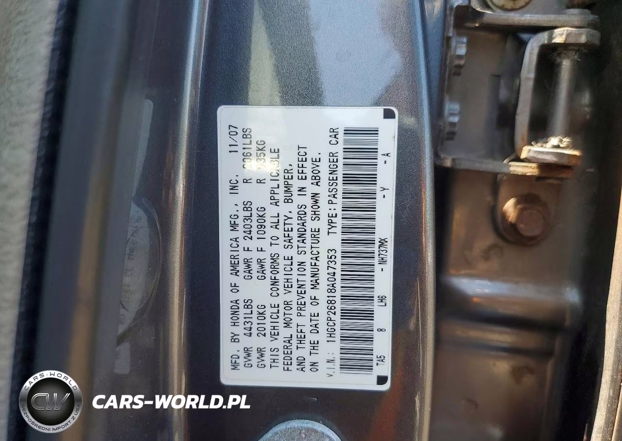 2008 Honda Accord Exl VIN:1HGCP26818A047353 - 12
