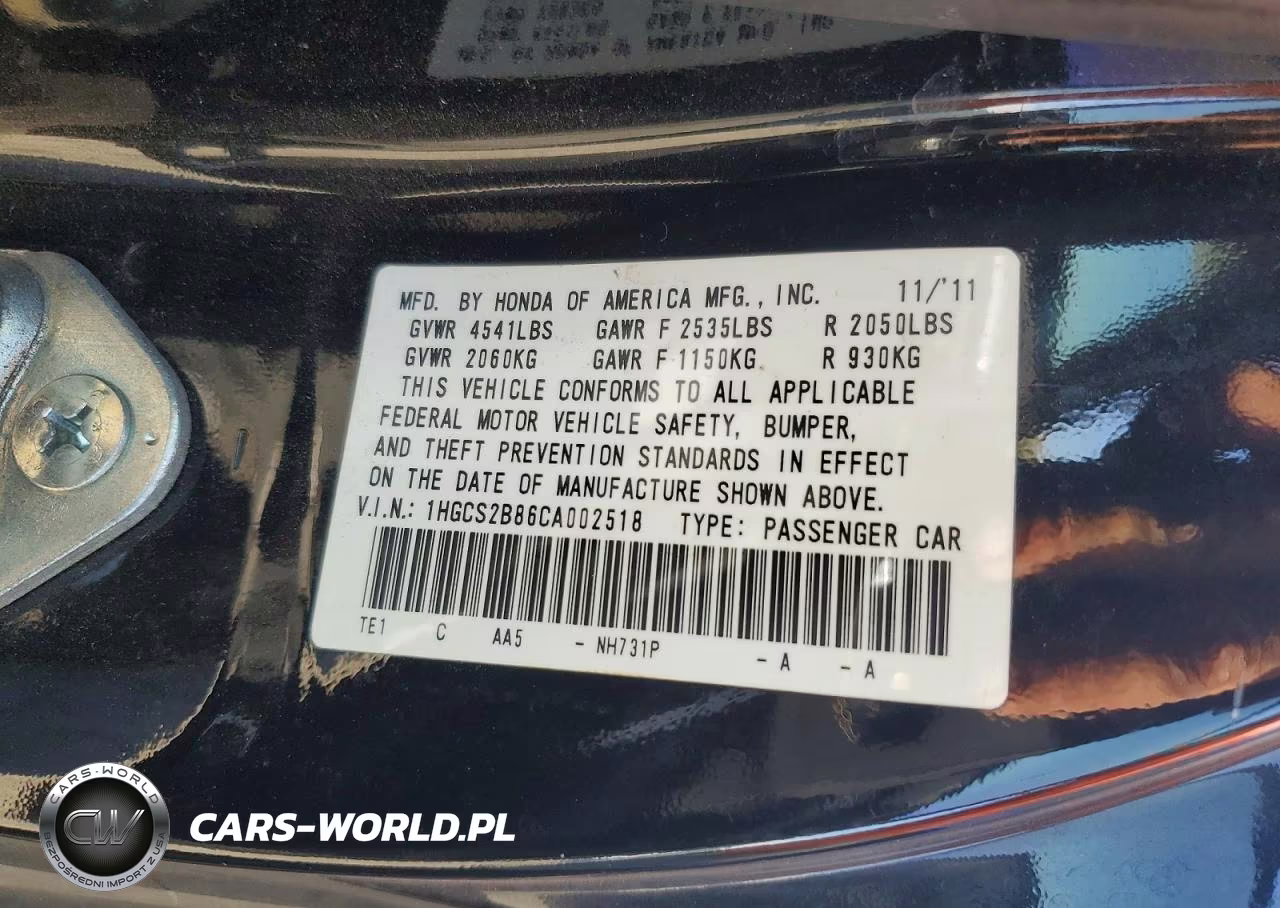 2012 Honda Accord Exl VIN:1HGCS2B86CA002518 - 12