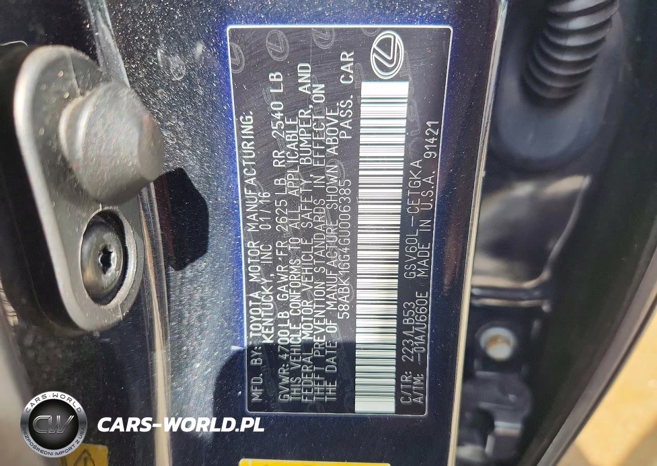 2016 Lexus Es 350 VIN:58ABK1GG4GU006385 - 12