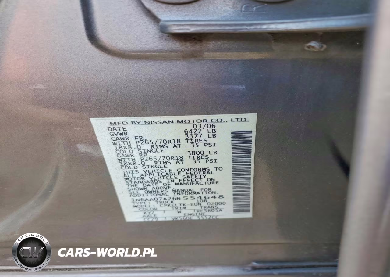 2006 Nissan Titan Xe VIN:1N6AA07A26N554648 - 12
