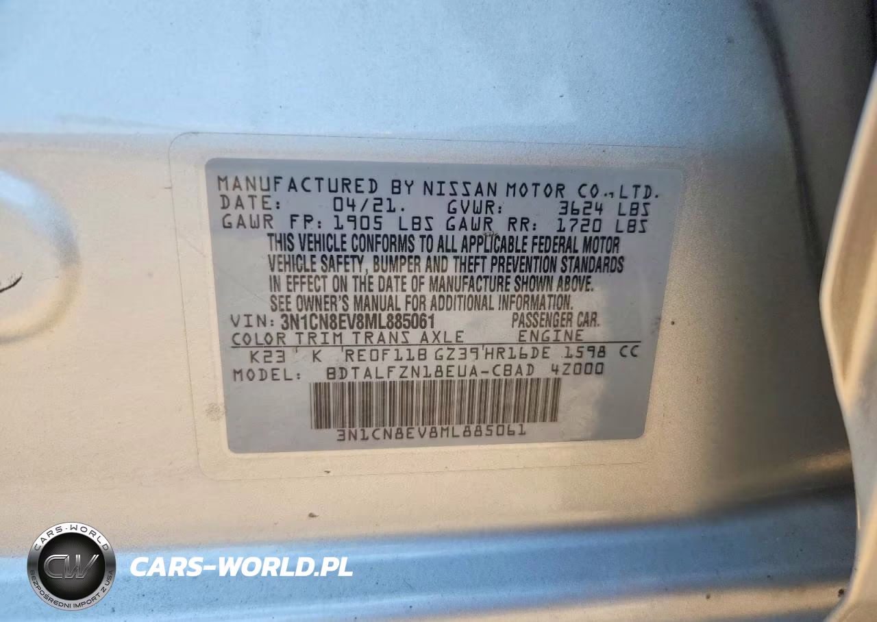 2021 Nissan Versa Sv VIN:3N1CN8EV8ML885061 - 13
