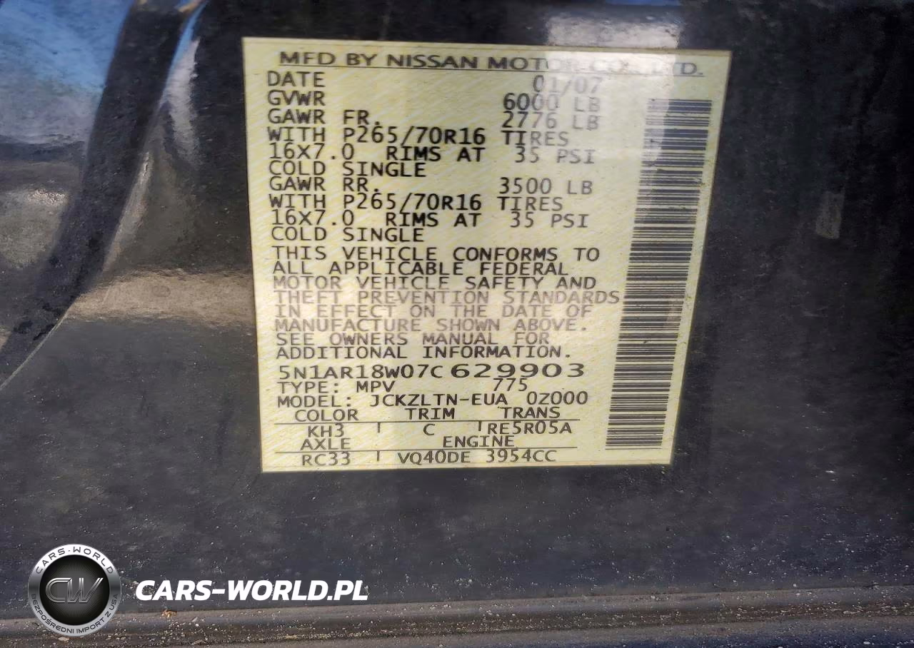 2007 Nissan Pathfinder S VIN:5N1AR18W07C629903 - 14