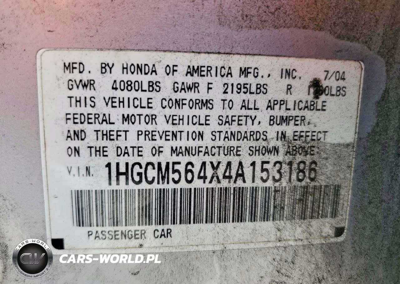 2004 Honda Accord Lx VIN:1HGCM564X4A153186 - 12