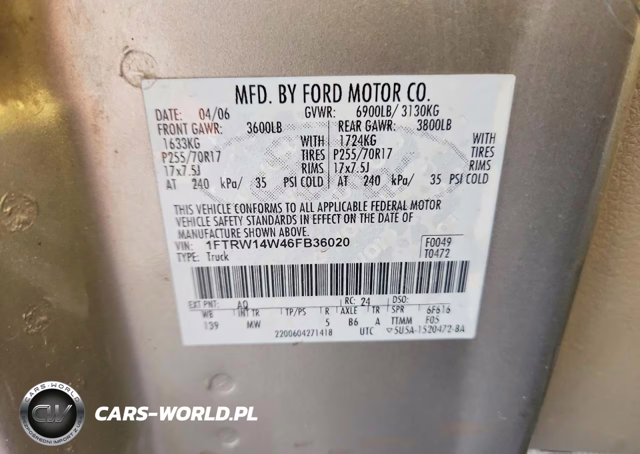 2006 Ford F150 Supercrew VIN:1FTRW14W46FB36020 - 12