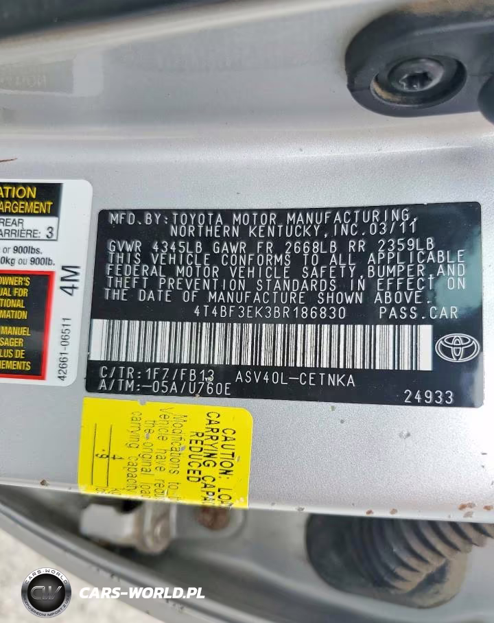 2011 Toyota Camry Base VIN:4T4BF3EK3BR186830 - 12