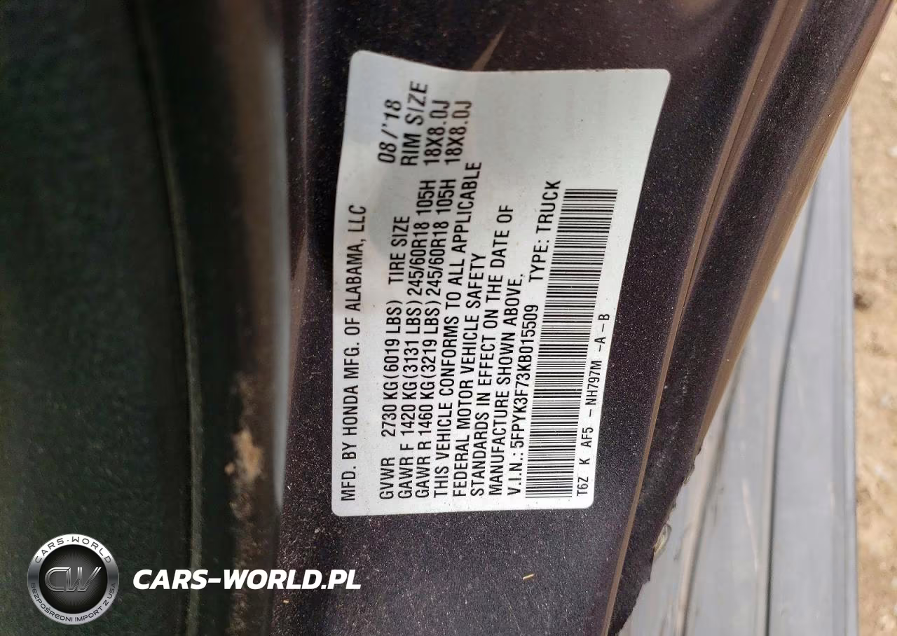 2019 Honda Ridgeline Rtl VIN:5FPYK3F73KB015509 - 12