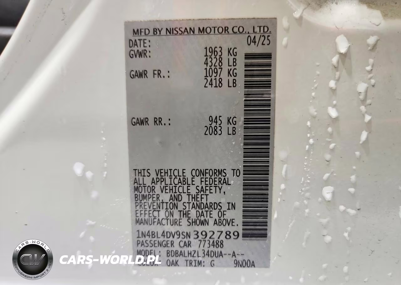 2025 Nissan Altima Sv VIN:1N4BL4DV9SN392789 - 13