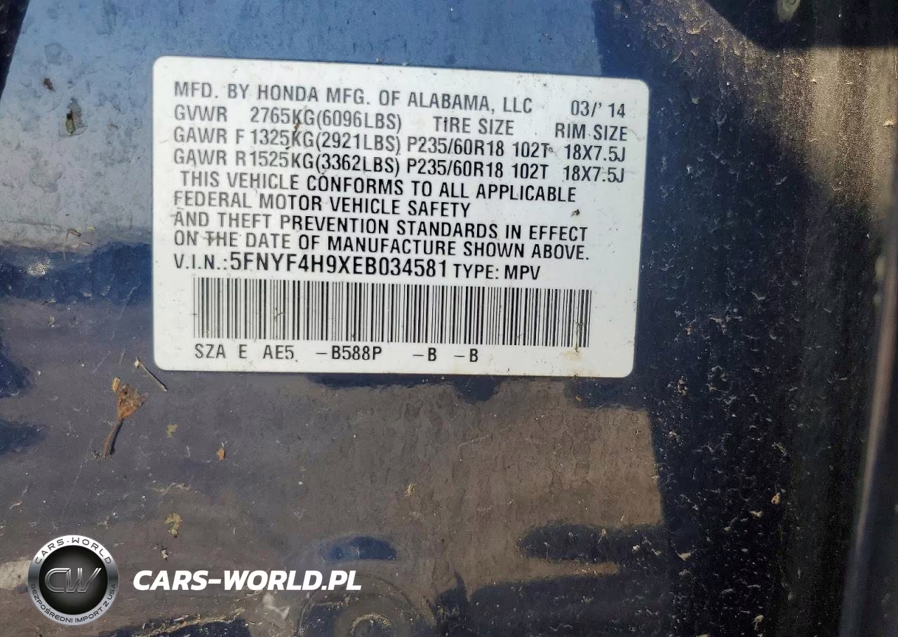 2014 Honda Pilot Touring VIN:5FNYF4H9XEB034581 - 13