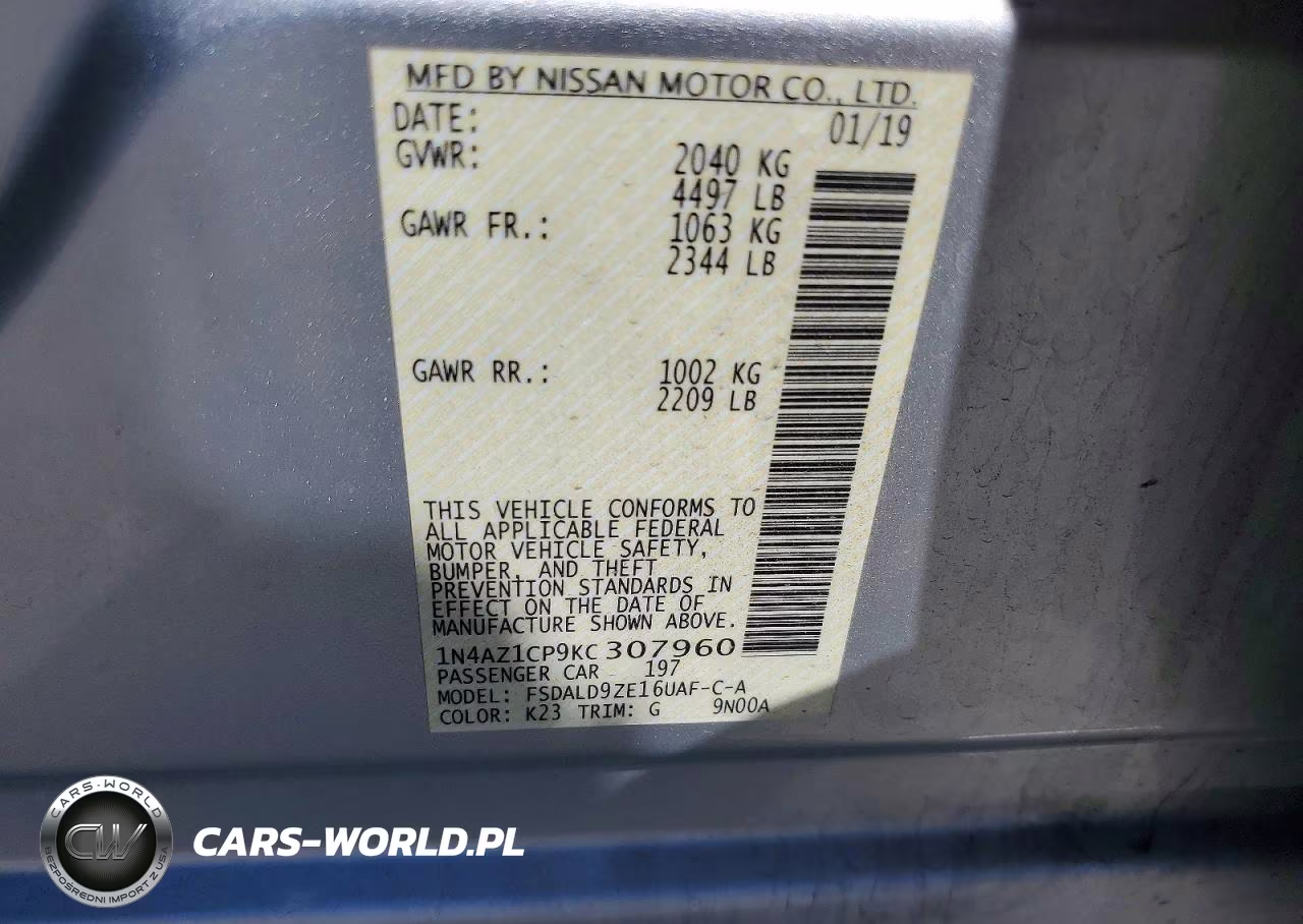2019 Nissan Leaf Sv VIN:1N4AZ1CP9KC307960 - 12