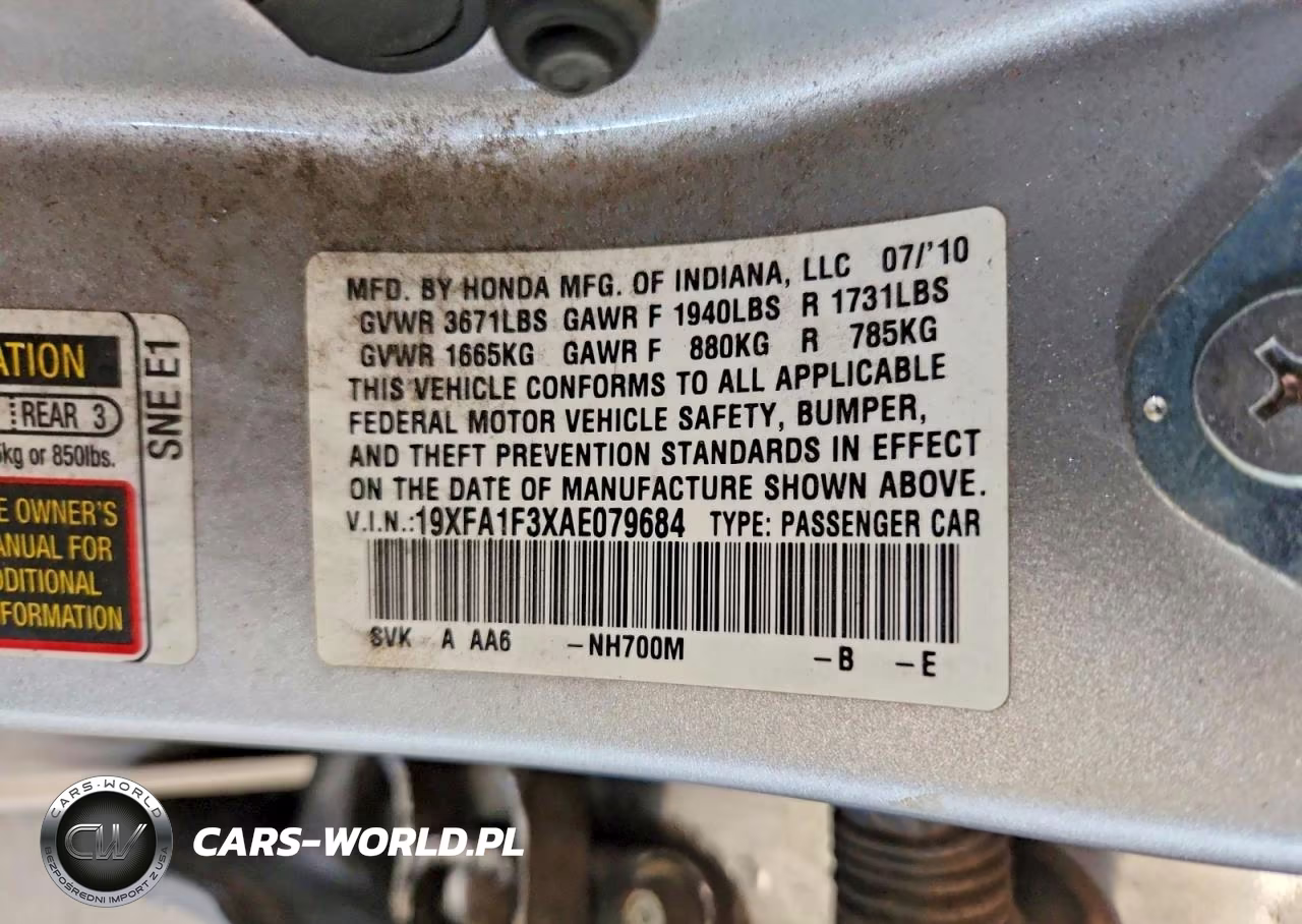 2010 Honda Civic Vp VIN:19XFA1F3XAE079684 - 12