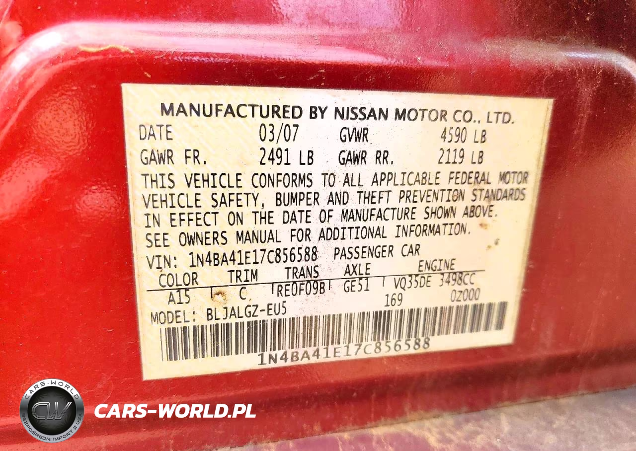 2007 Nissan Maxima 3.5 Se VIN:1N4BA41E17C856588 - 12