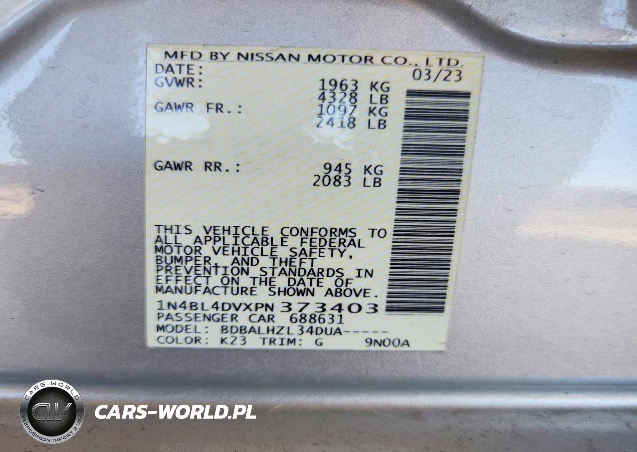 2023 Nissan Altima Sv VIN:1N4BL4DVXPN373403 - 12