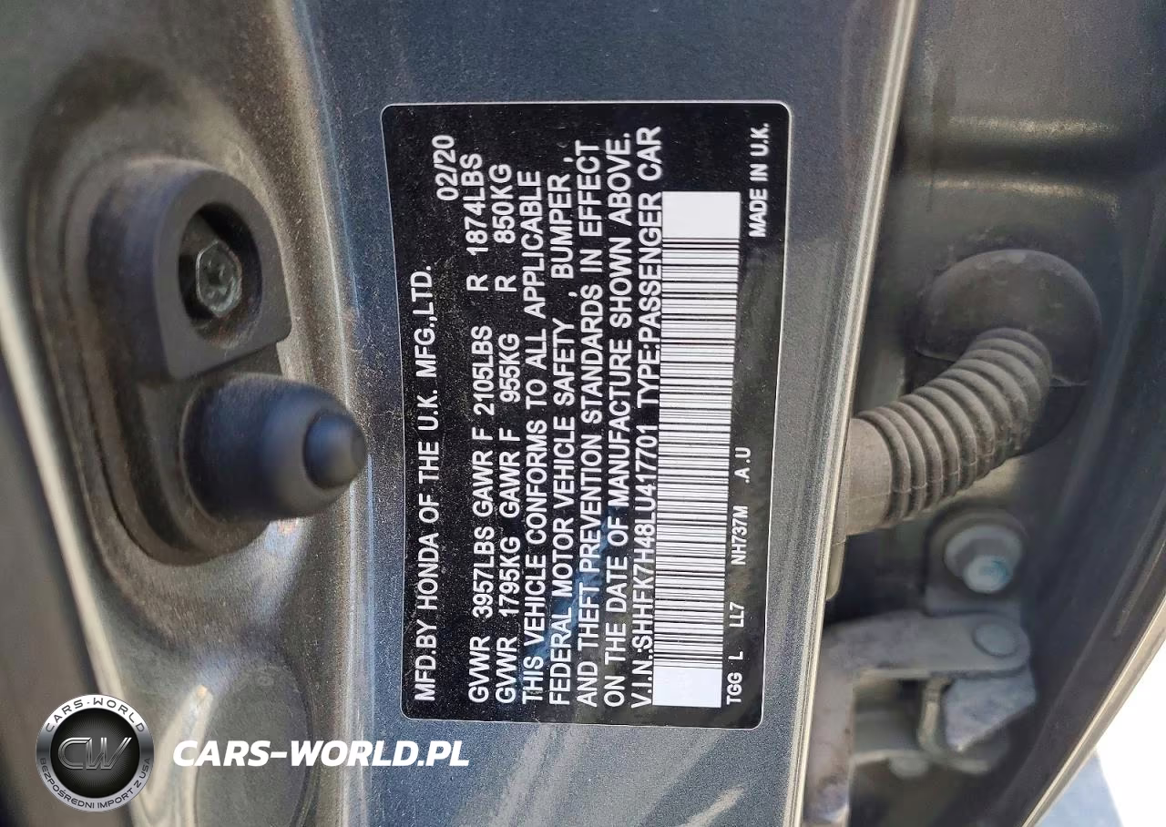 2020 Honda Civic Sport VIN:SHHFK7H48LU417701 - 12