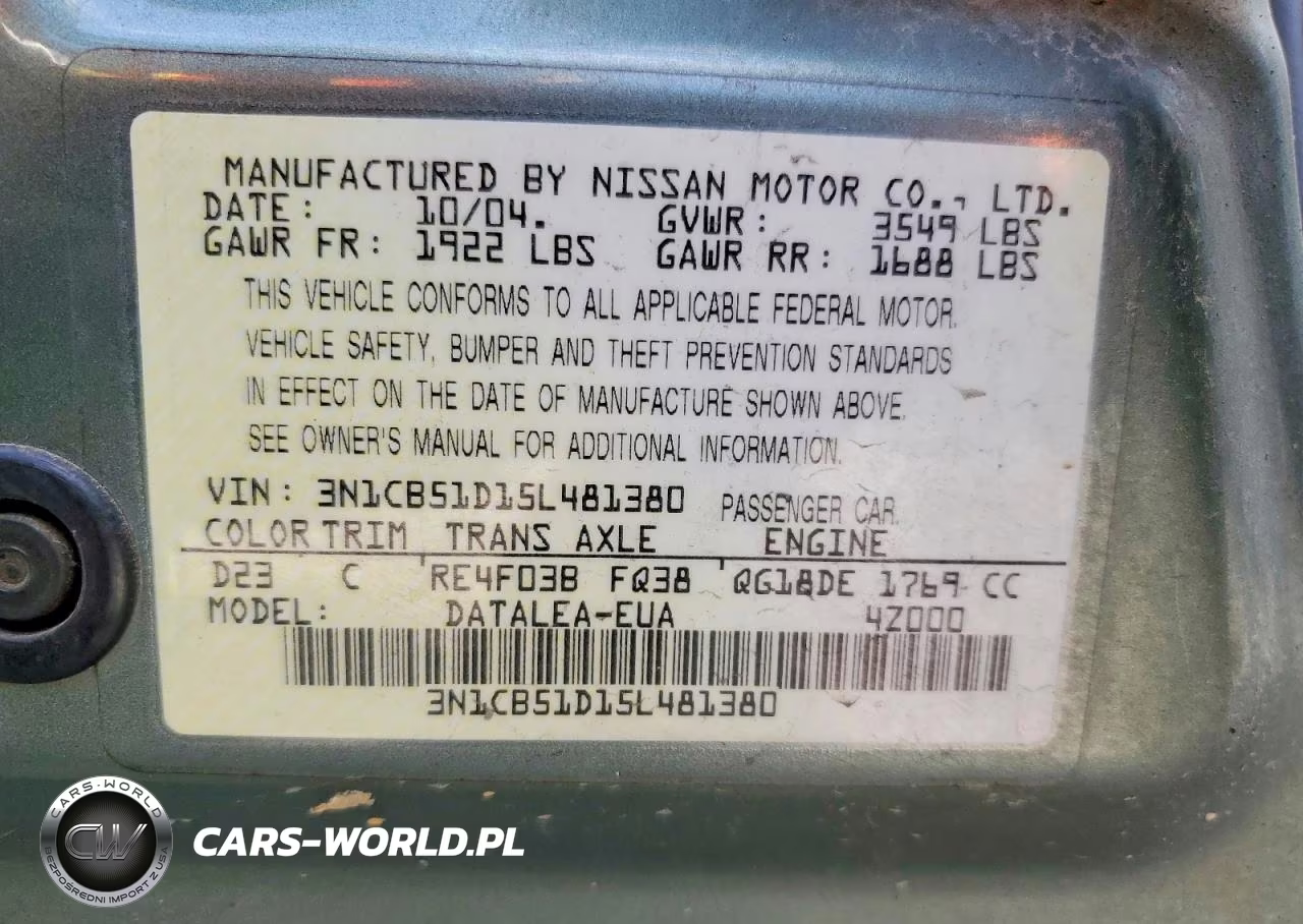 2005 Nissan Sentra 1.8 VIN:3N1CB51D15L481380 - 13