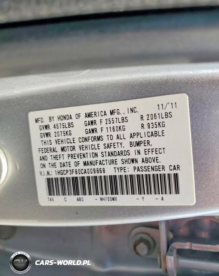 2012 Honda Accord Exl VIN:1HGCP3F80CA009868 - 12