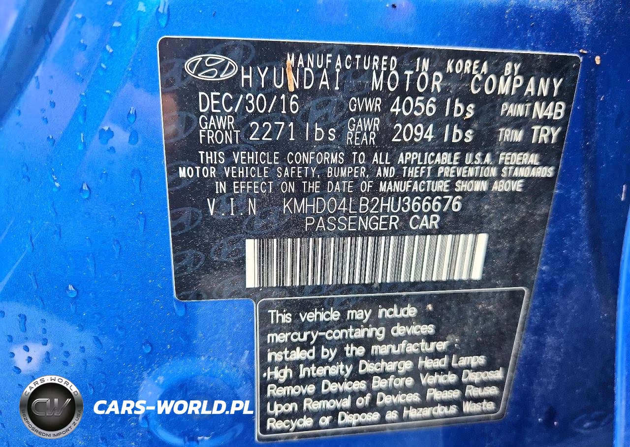 2017 Hyundai Elantra Sport VIN:KMHD04LB2HU366676 - 12