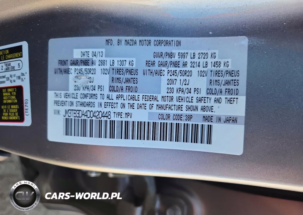 2013 Mazda Cx-9 Grand Touring VIN:JM3TB3DA4D0420448 - 13